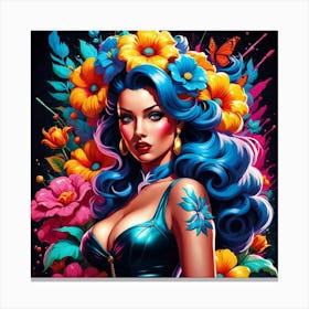 Pinup Girl With Flowers Canvas Print