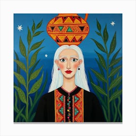 A Stylized Painting Of A Solemn Woman Canvas Print