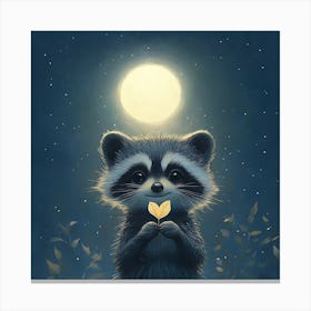 Curious Raccoon with Heart Leaf Backdrop 7 Canvas Print