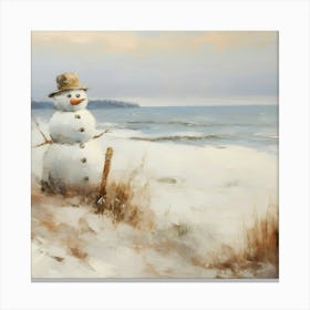 Snowman On The Beach Canvas Print