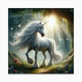 Unicorn In The Forest Canvas Print