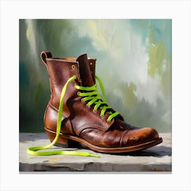 An Impressionist Painting Of An Old Boot With Brand Neon Green Laces 1 Canvas Print