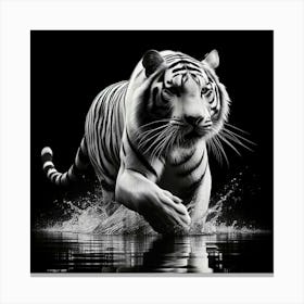 Tiger Running In Water 1 Canvas Print