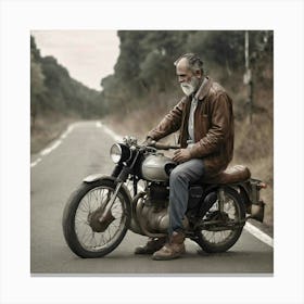 Old Man On A Motorcycle Canvas Print