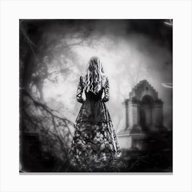 Gothic portrait of a woman standing in a cemetery. Canvas Print