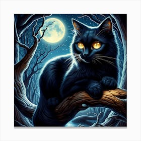 Black Cat In The Moonlight Canvas Print