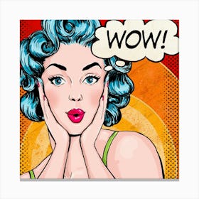 Pop Art Girl With Wow Thought Balloon Canvas Print