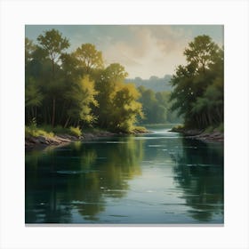 A romantic painting of a river, with soft, ethereal brushstrokes and a dreamy color scheme, evoking a sense of nostalgia and longing. Canvas Print