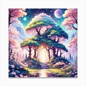 A Fantasy Forest With Twinkling Stars In Pastel Tone Square Composition 75 Canvas Print