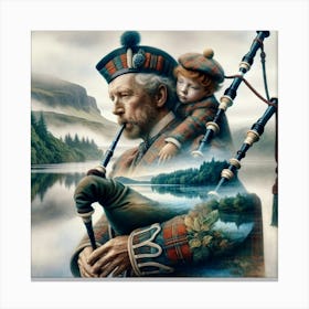 Scottish Man Plays a Bagpipe Canvas Print