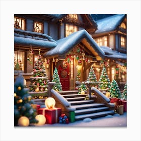 Christmas House At Night 3 Canvas Print