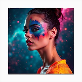 Beautiful Young Woman With Colorful Face Paint Canvas Print