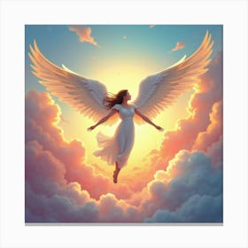 Angelic Figure Soaring Above A Colorful Watercolor Sky 1 Canvas Print