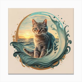 Cat In The Ocean Canvas Print