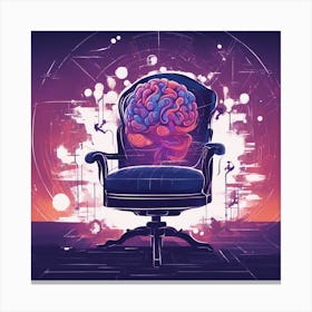Drew Illustration Of Brain On Chair In Bright Colors, Vector Ilustracije, In The Style Of Dark Navy (3) Canvas Print