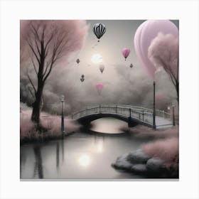 Pink Hot Air Balloons In The Sky Landscape Canvas Print