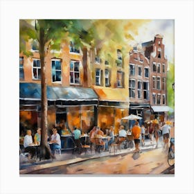 Amsterdam Cafes.Amsterdam city.summer. Cafes. Passersby, sidewalks. Oil colors. 7 Canvas Print