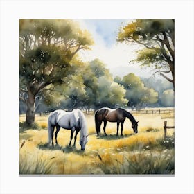 Horses Grazing In A Field 8 Canvas Print