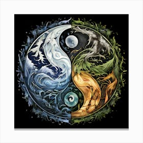 Yin Yang, Yin And Yang Symbol With Natural Elements Representing Balance And Harmony 3 Canvas Print