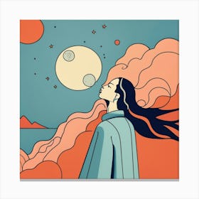 Woman Staring At The Moon Canvas Print