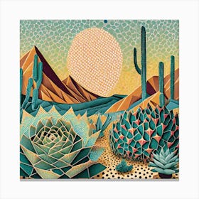 Firefly Beautiful Modern Abstract Succulent Landscape And Desert Flowers With A Cinematic Mountain V Canvas Print