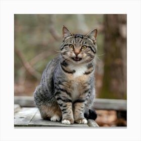 Cat Sitting On A Bench Canvas Print