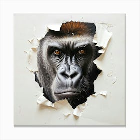 Gorilla Face Emerging From Ripped Paper Hyperrealistic Oil Painting White Background Black Ink G Canvas Print