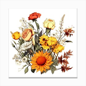 Vibrant and Diverse Flower Bouquet: A Colorful Mix of Sizes and Textures, Autumn Flowers Bouquet Canvas Print