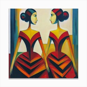 Two Women In Red Dresses 1 Canvas Print