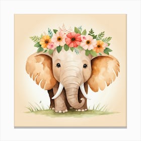 Floral Baby Mammoth Nursery Illustration (32) Canvas Print