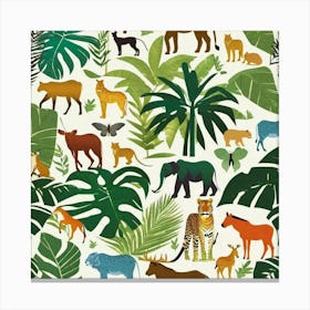 Jungle animals palm tree Canvas Print