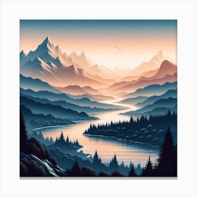 Mountain Landscape At Sunset Canvas Print