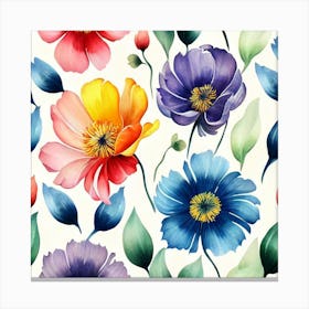 Watercolor Flowers Seamless Pattern 1 Canvas Print