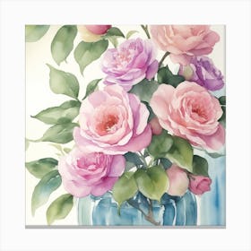 Pink Roses In A Vase Canvas Print