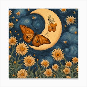 Butterfly And Daisies Canvas Print