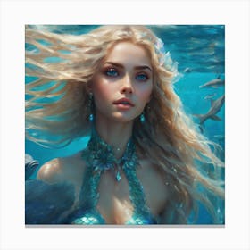 Blonde blue eyed mermaid Canvas Print