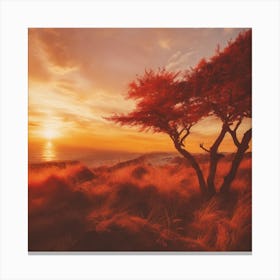 Sunset With A Tree Canvas Print