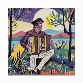 Accordion Player By Moonlight Canvas Print