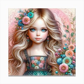 Little Girl With Flowers 10 Canvas Print