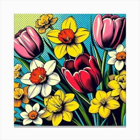 Tulips and Daffodils, pop art 3 Canvas Print