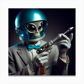 Alien Man Holding A Gun Canvas Print