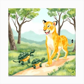 Lion And Turtles In The Forest 1 Canvas Print