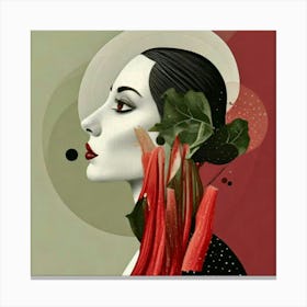 Firefly Woman, Side Profile, Rhubarb, Surreal, Black Circles, Eyes, Imaginative, Artistic, Bold, Uni (2) Canvas Print