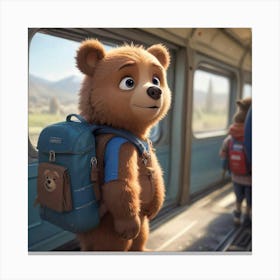 Bear On The Train Canvas Print