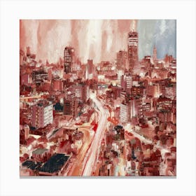 A stunning impressionistic abstract painting of Tokyo at night, using the pointillist technique to bring it to life. The cityscape is painted in soft pastel colors Canvas Print
