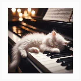 White Cat Sleeping On Piano Keyboard Canvas Print