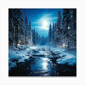 Firefly Moonlit Snowy Forests And Rivers In Midnight Wilderness 64605 Canvas Print