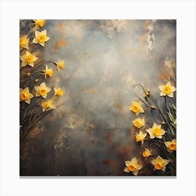 Daffodils Waving Stem Pointed Leaves Yellow Flashes Brown 8 Canvas Print