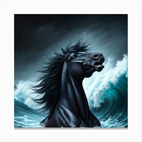 Black Horse In The Ocean Canvas Print