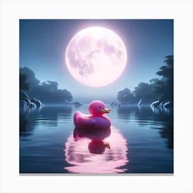 Pink Rubber Duck On A Serene Lake Canvas Print